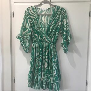 Madison Green and White Patterned Dress S